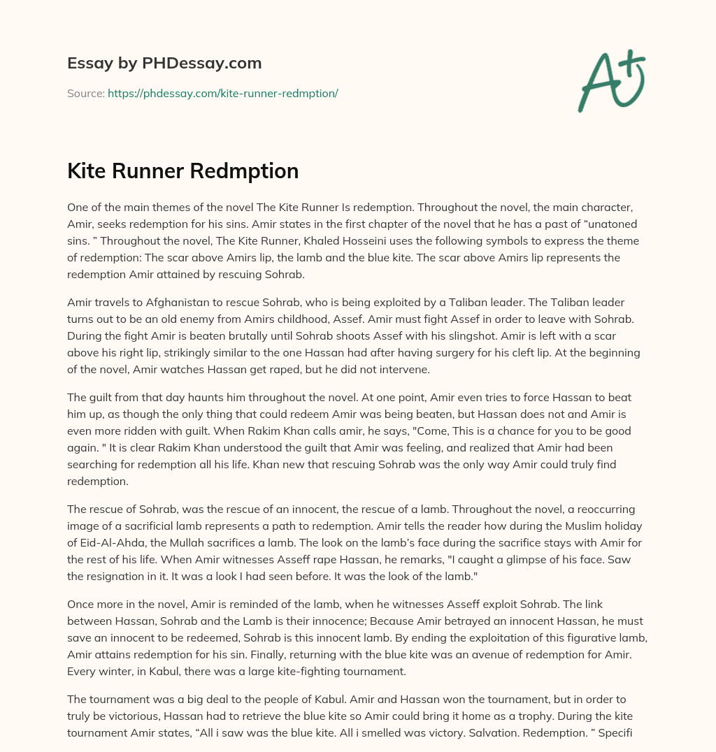 Kite Runner Redmption essay