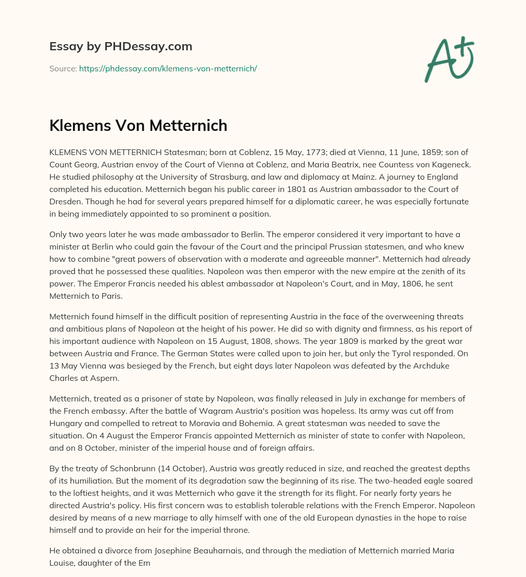 Klemens Von Metternich essay