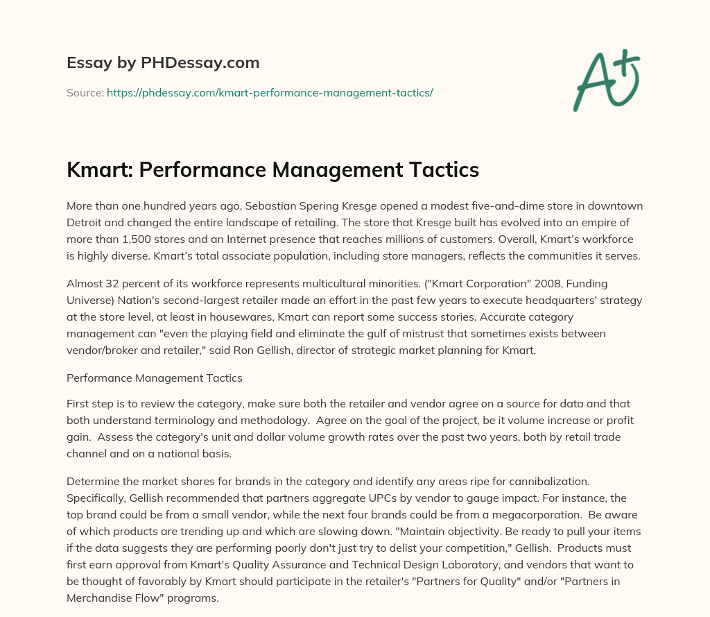 Kmart: Performance Management Tactics essay