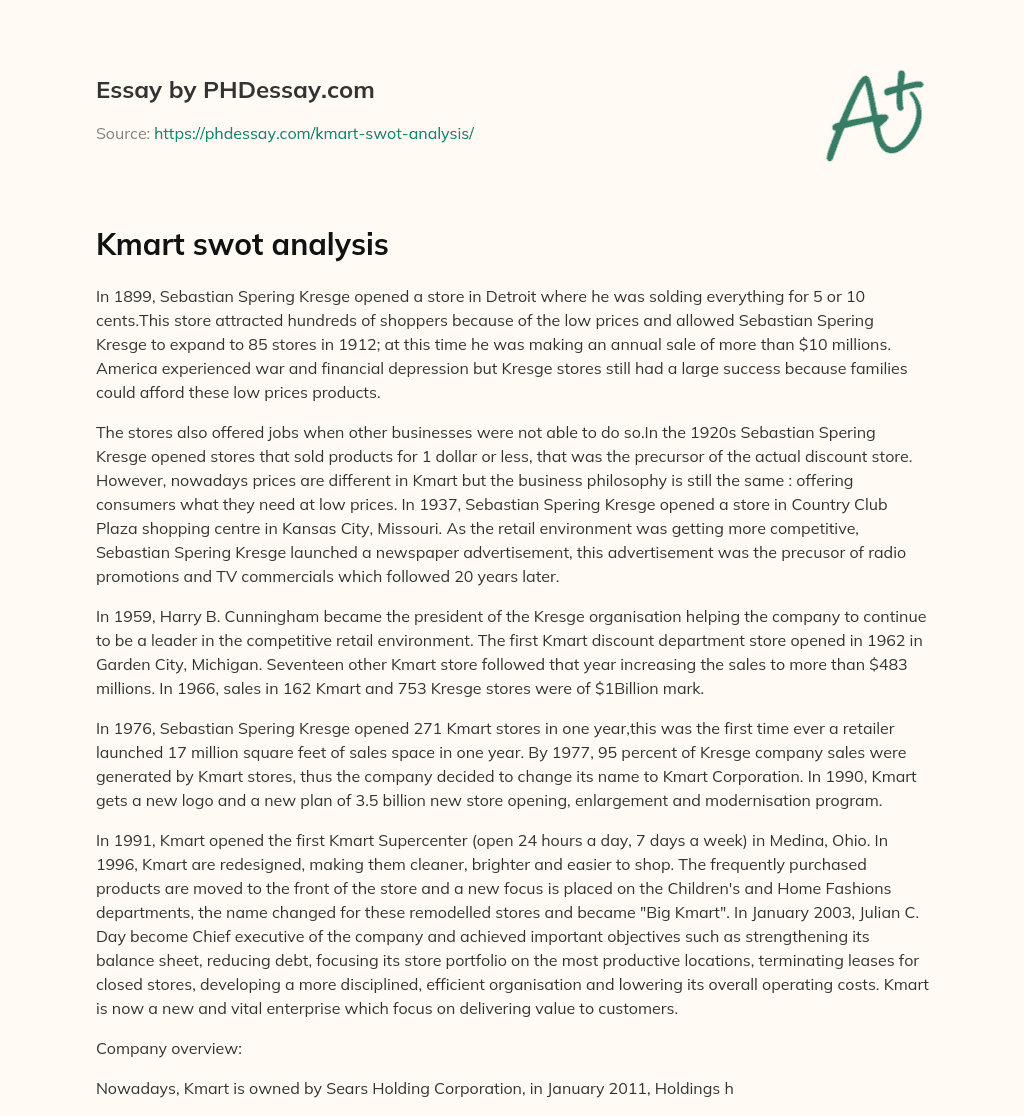Kmart swot analysis essay