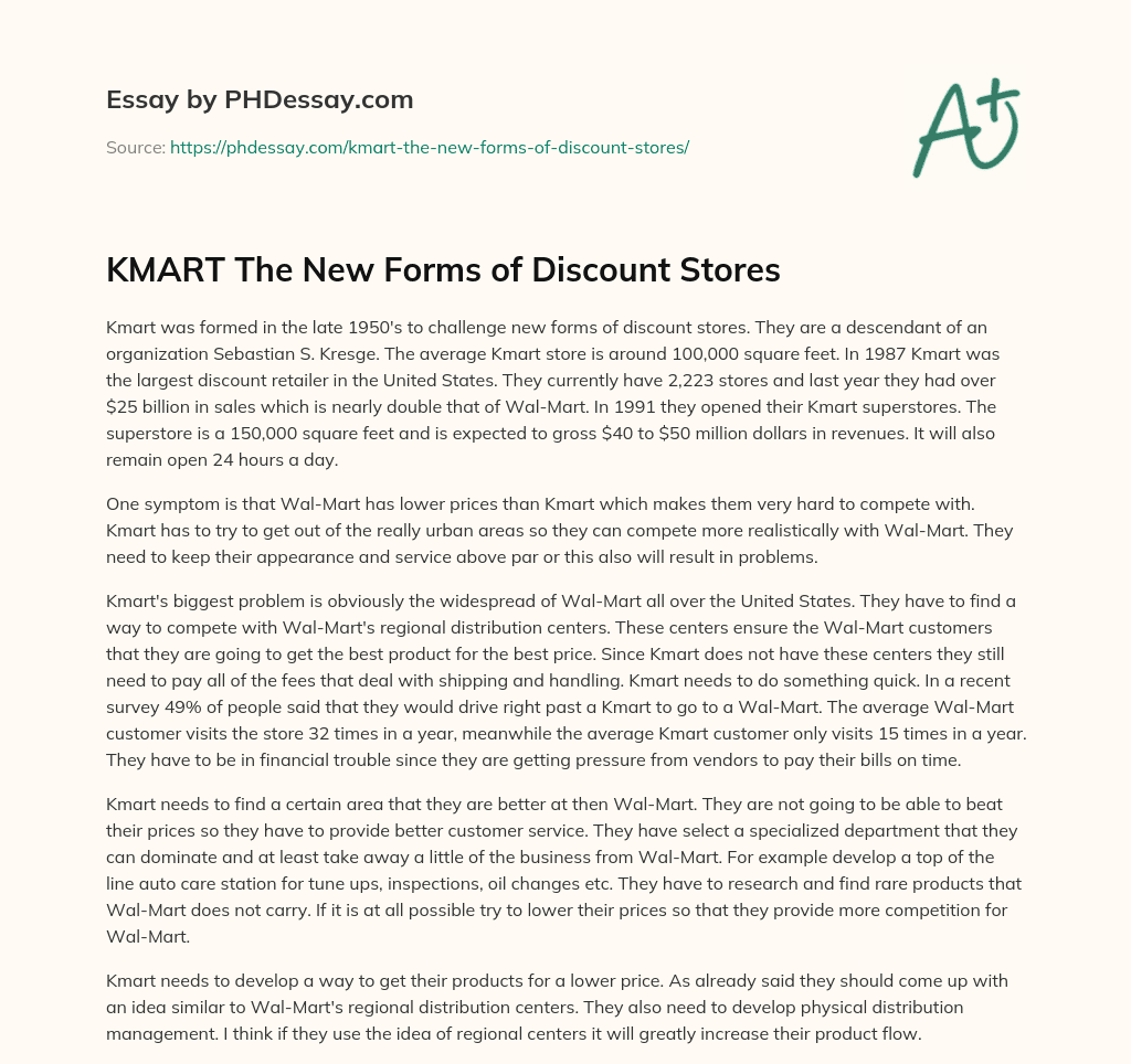 KMART The New Forms of Discount Stores essay