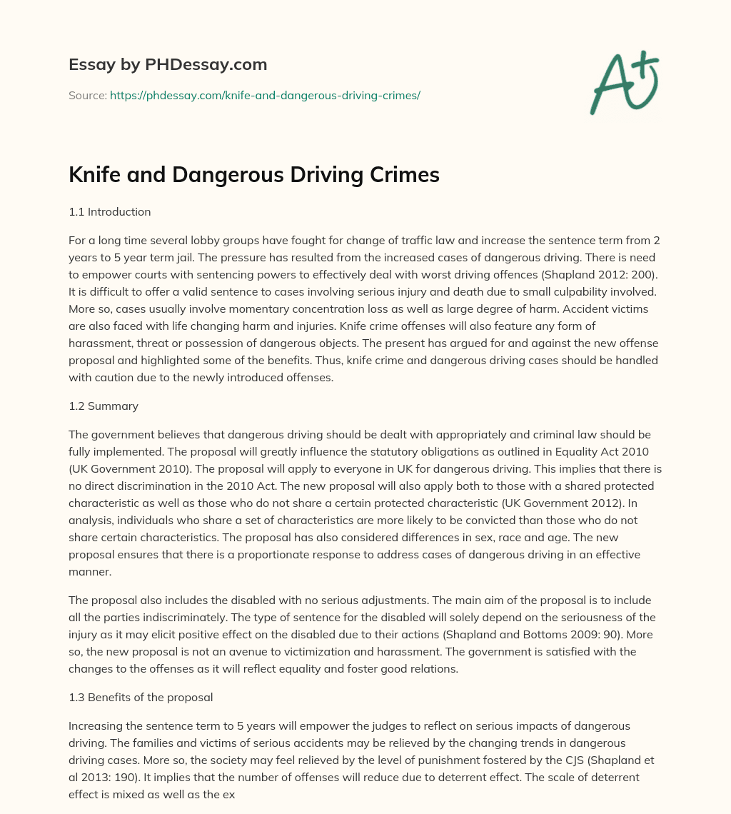 Knife and Dangerous Driving Crimes essay