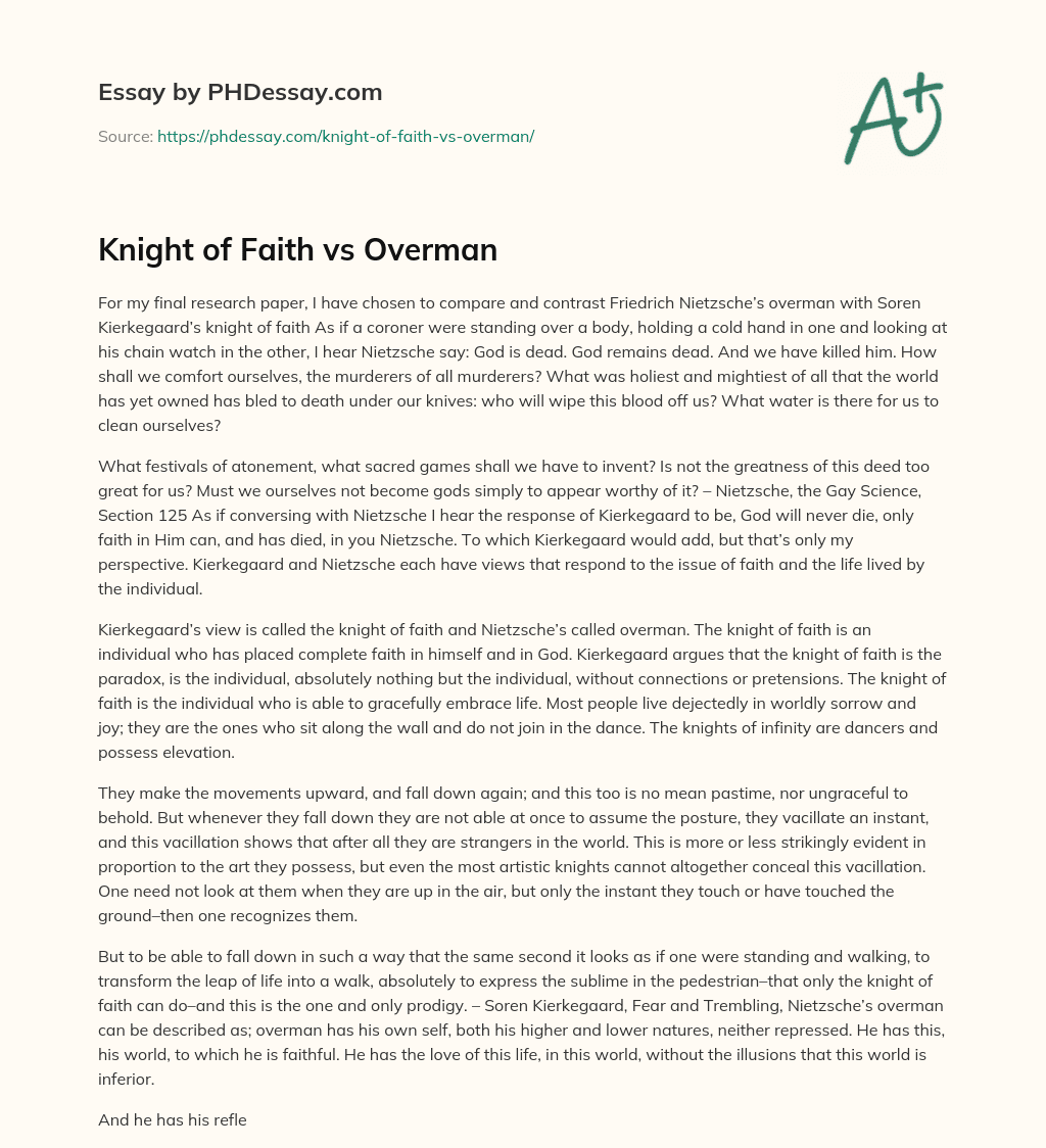 Knight of Faith vs Overman essay