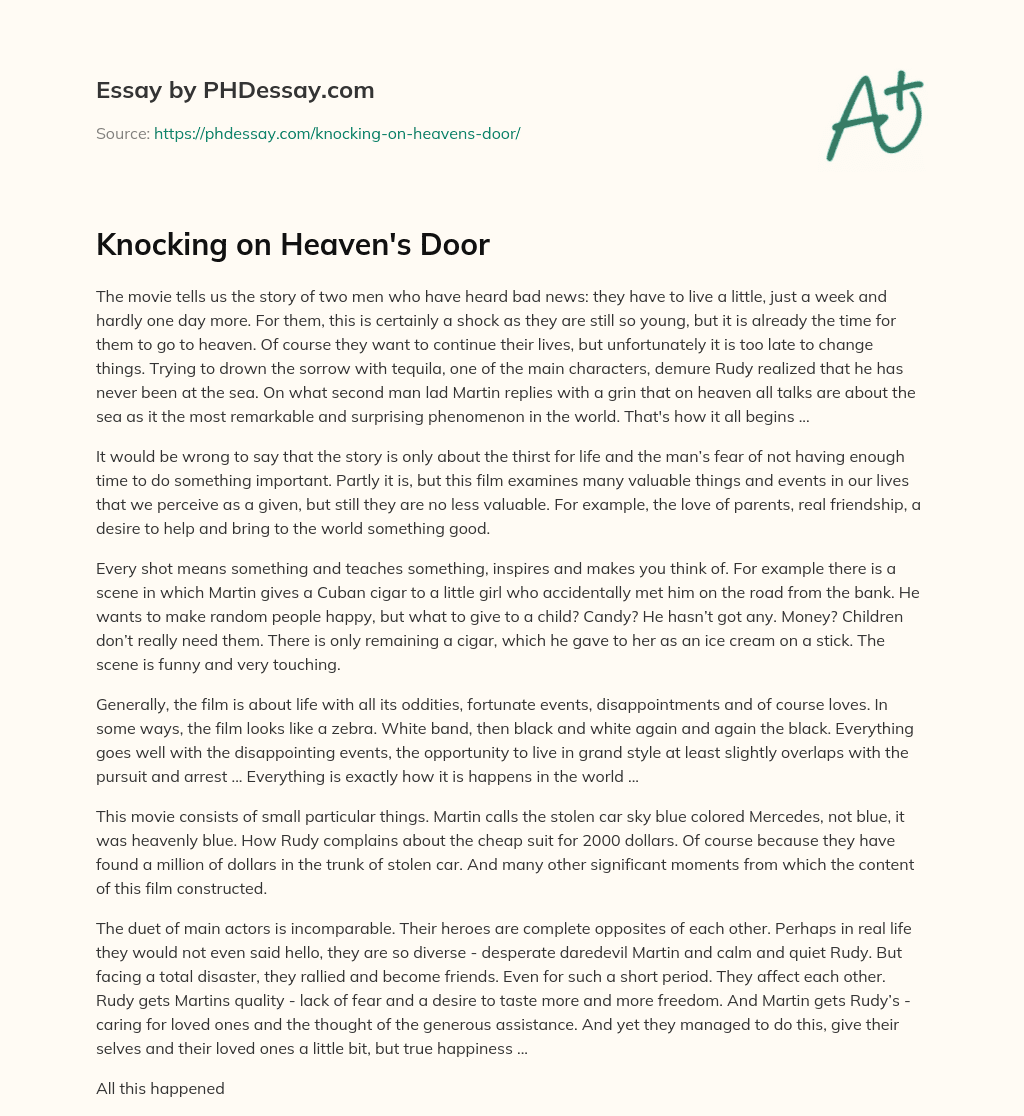 Knocking on Heaven’s Door essay