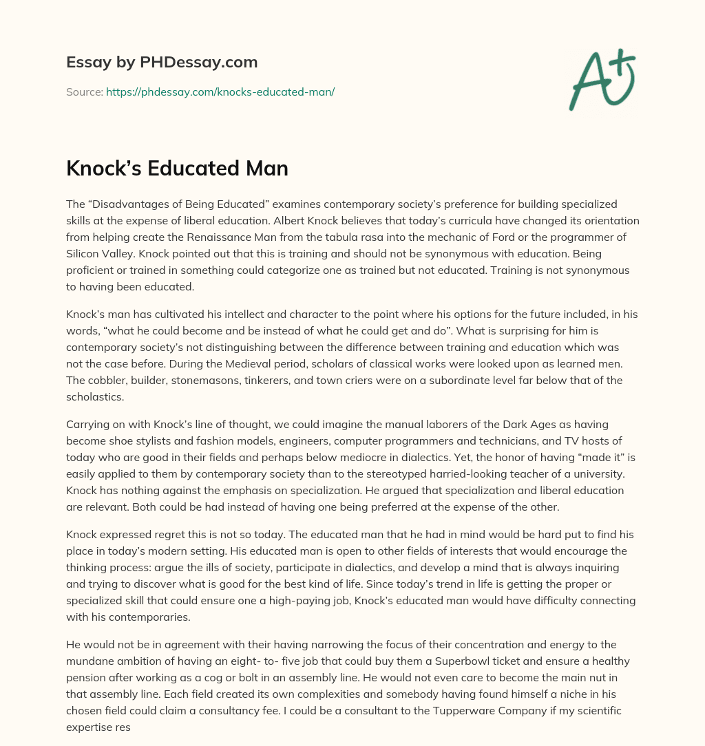 Knock’s Educated Man essay