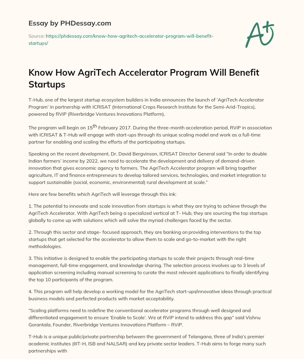 Know How AgriTech Accelerator Program Will Benefit Startups essay