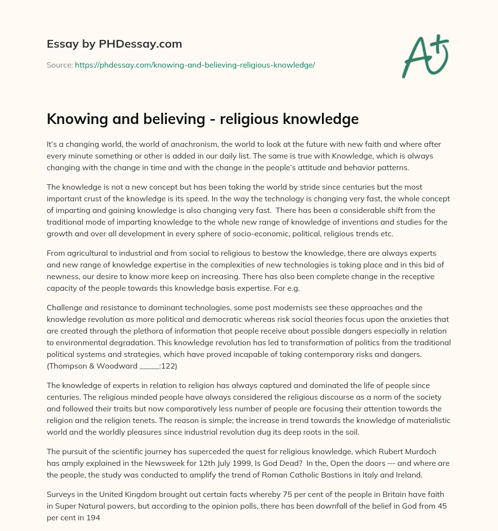 Knowing and believing – religious knowledge essay