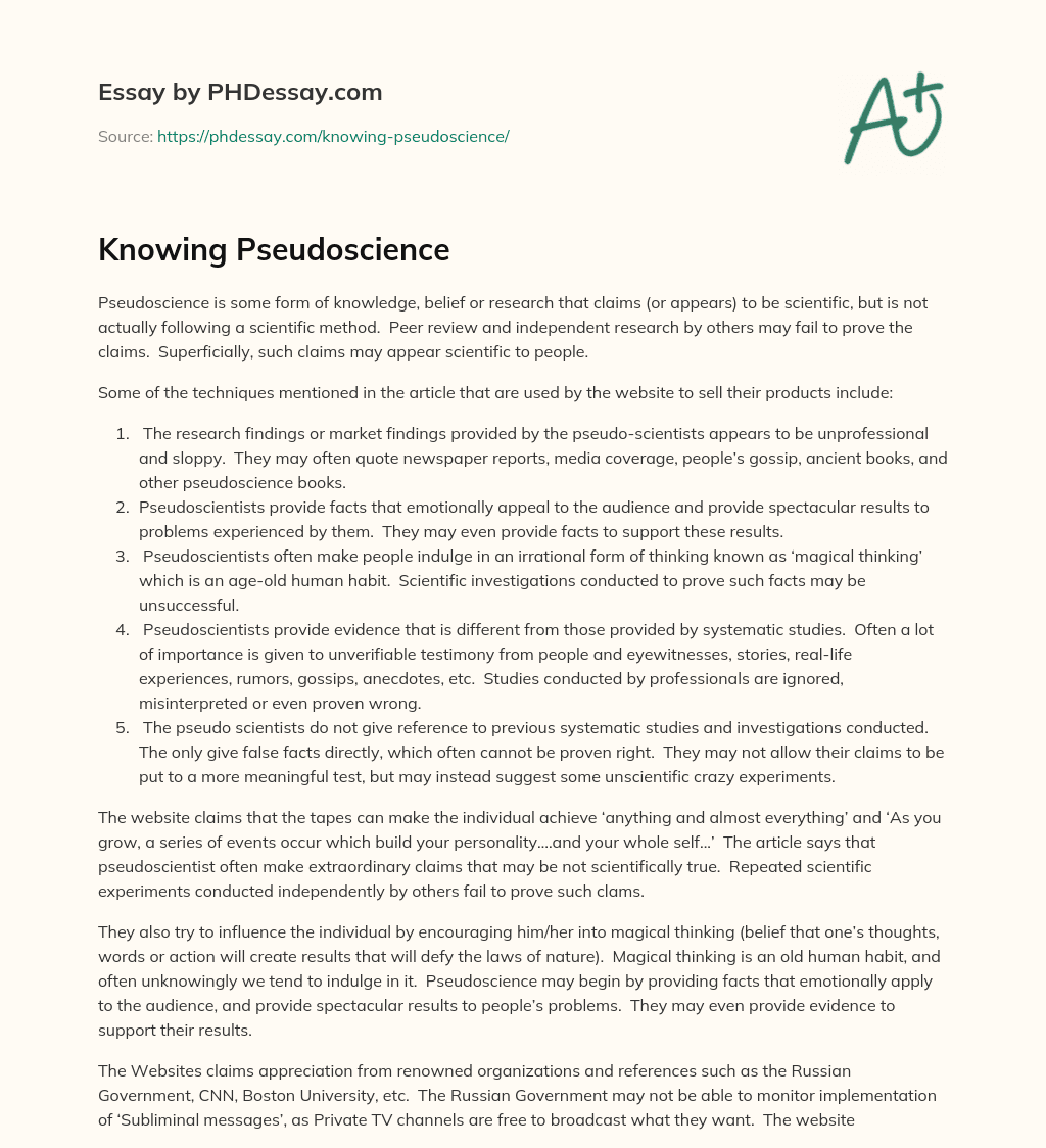 Knowing Pseudoscience essay