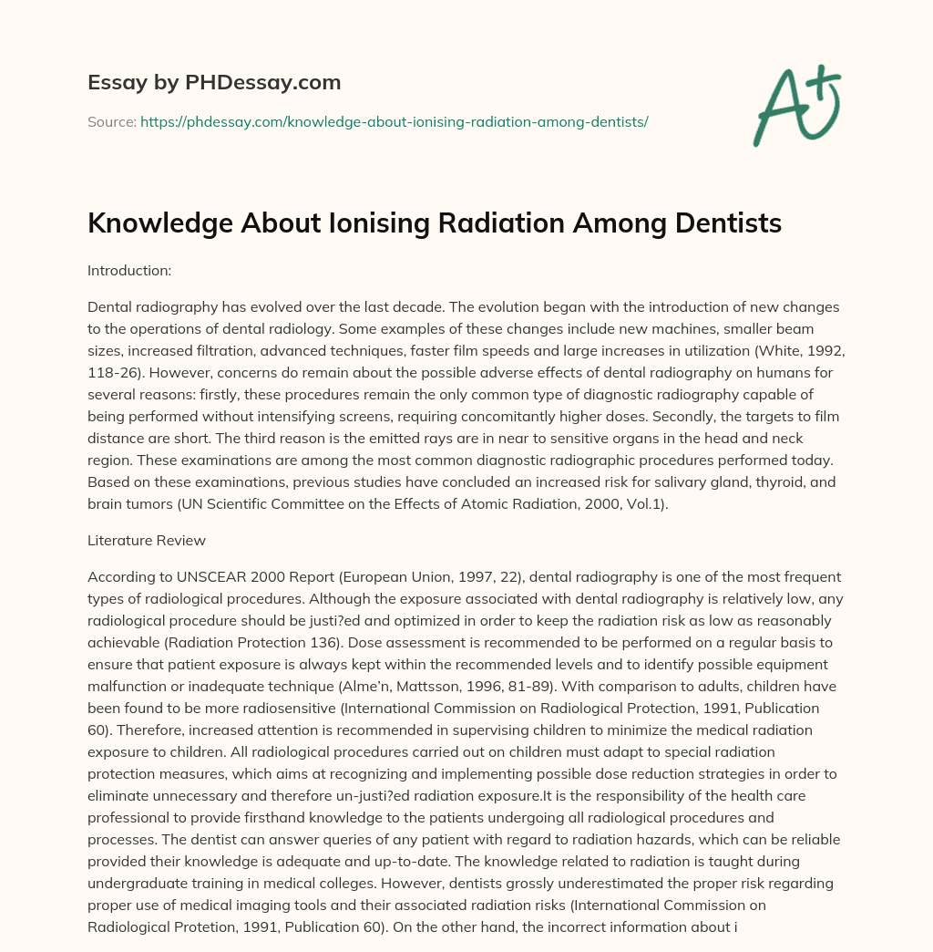 Knowledge About Ionising Radiation Among Dentists essay