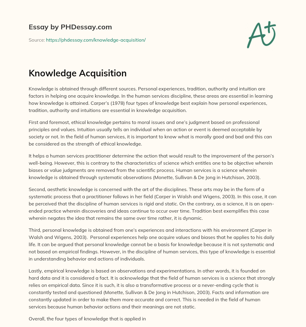 Knowledge Acquisition essay