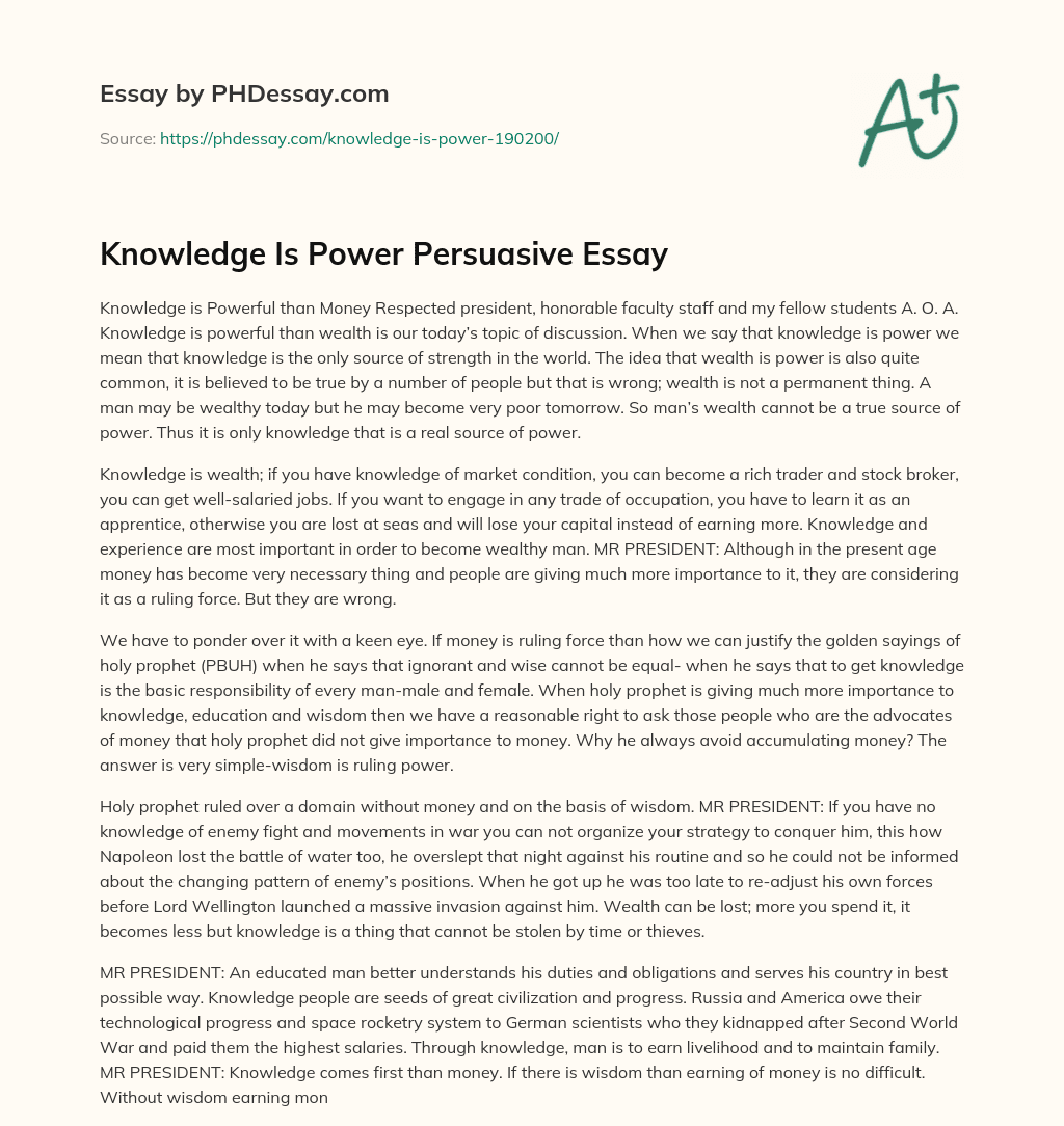 Knowledge Is Power Persuasive Essay essay