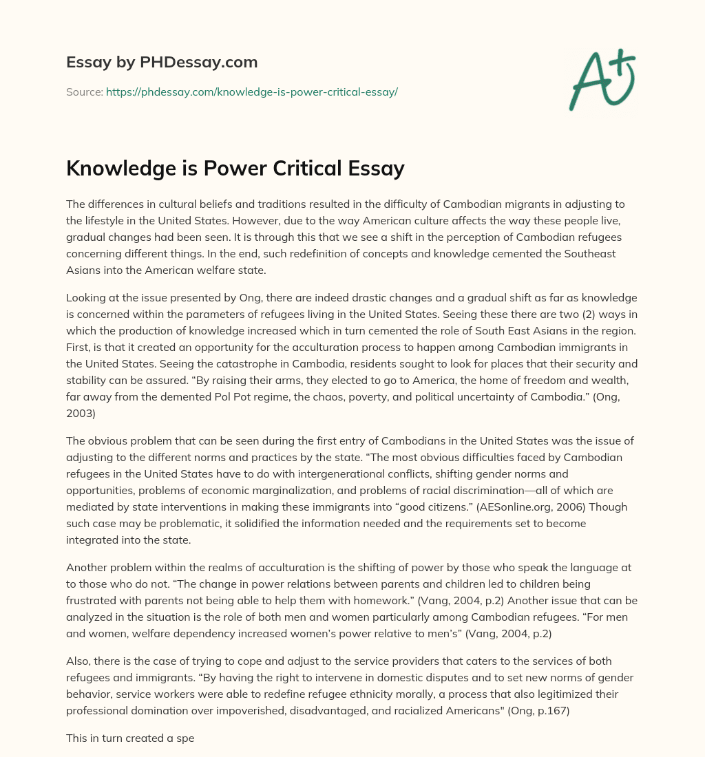 Knowledge is Power Critical Essay essay