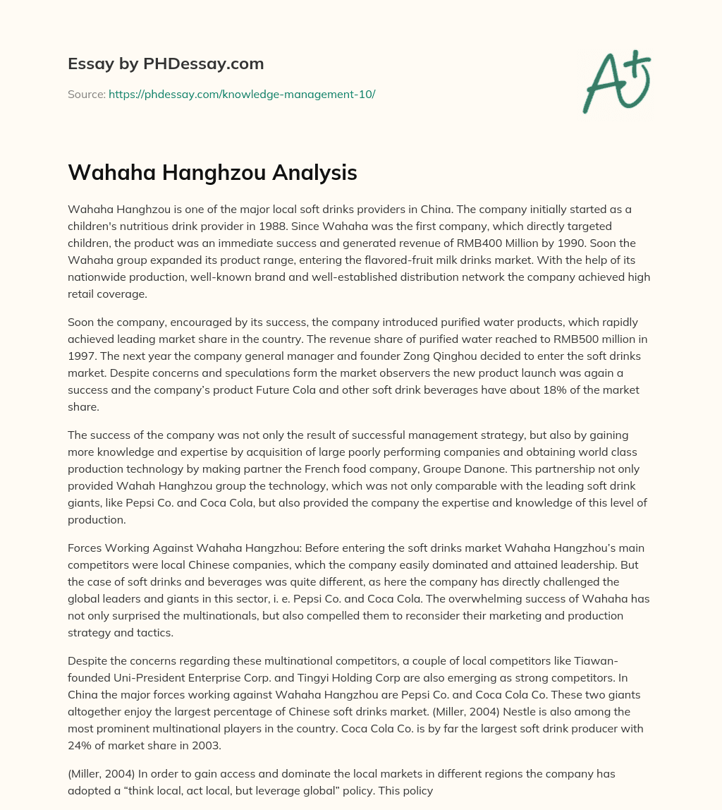 Wahaha Hanghzou Analysis essay