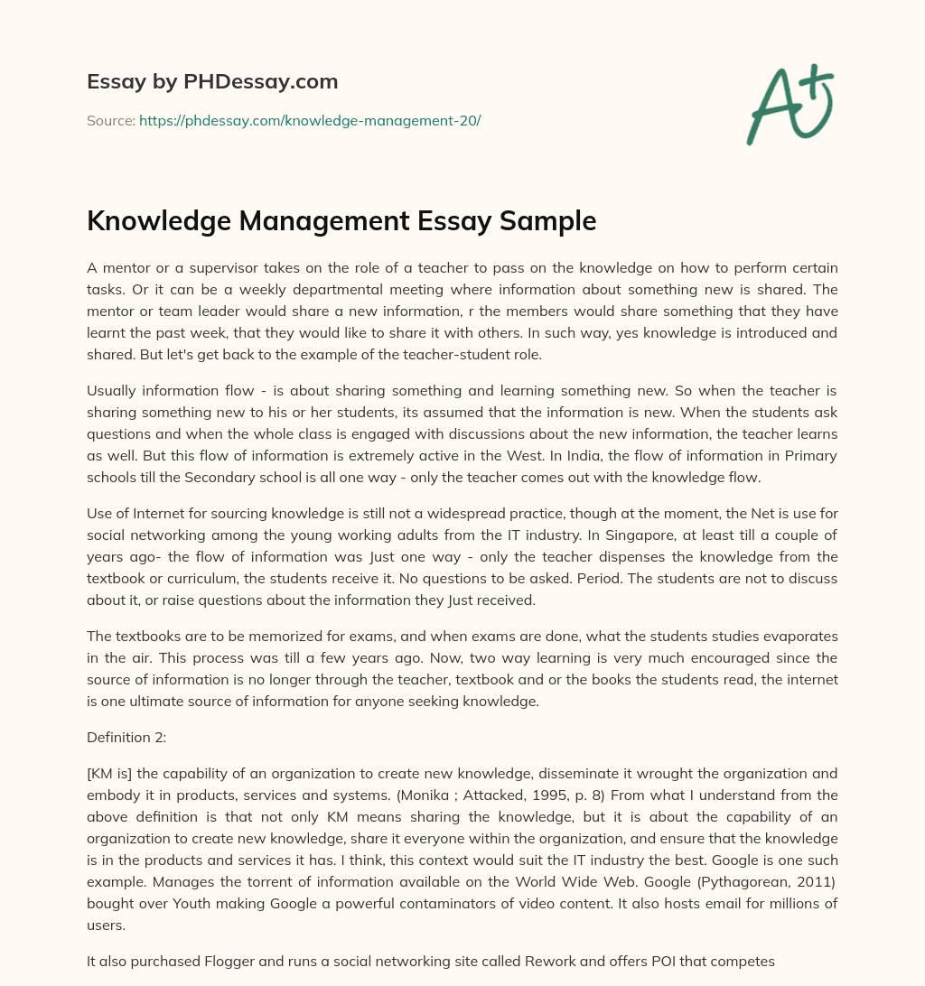essay writing about knowledge management