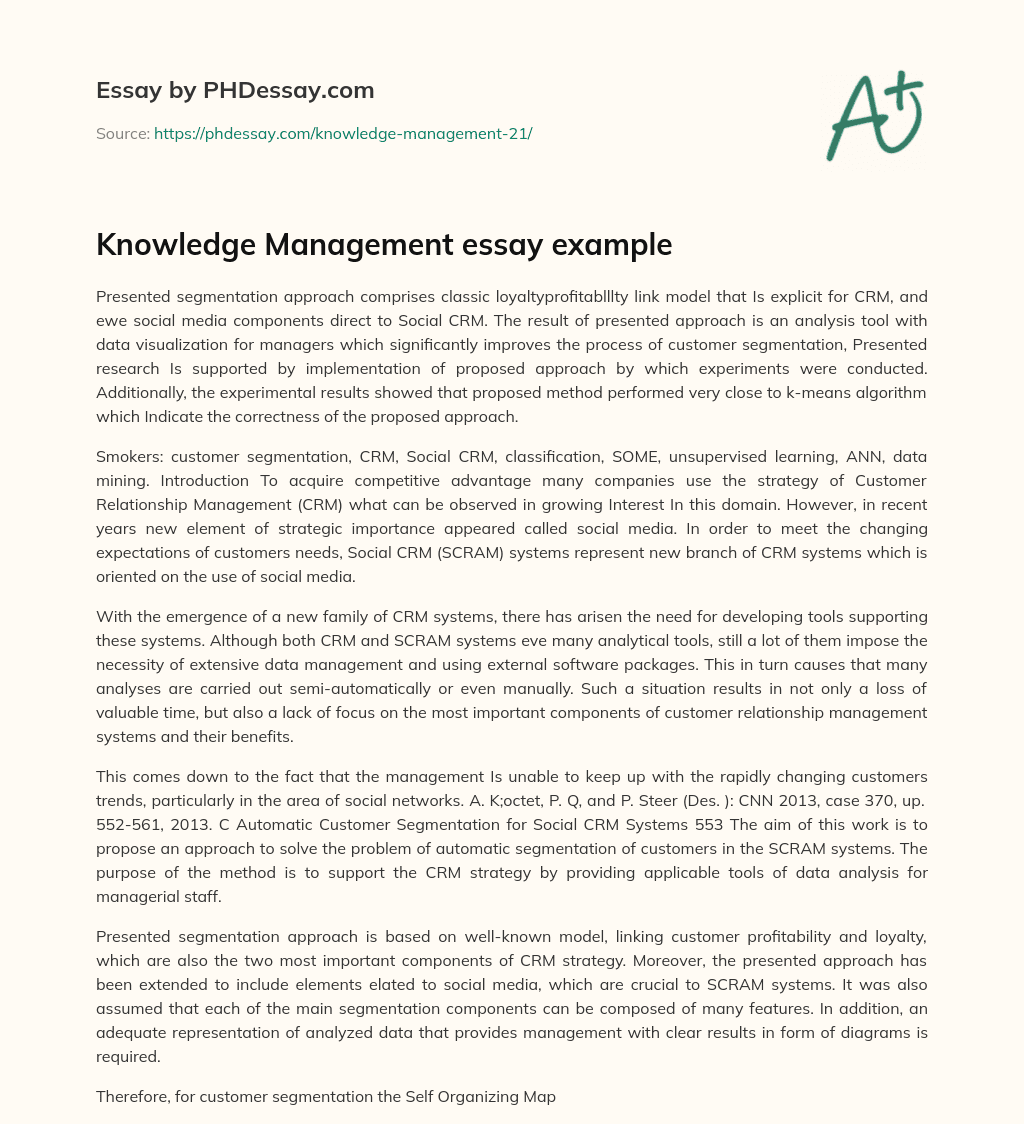 Knowledge Management essay example essay