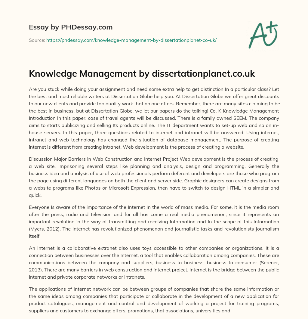 Knowledge Management by dissertationplanet.co.uk essay