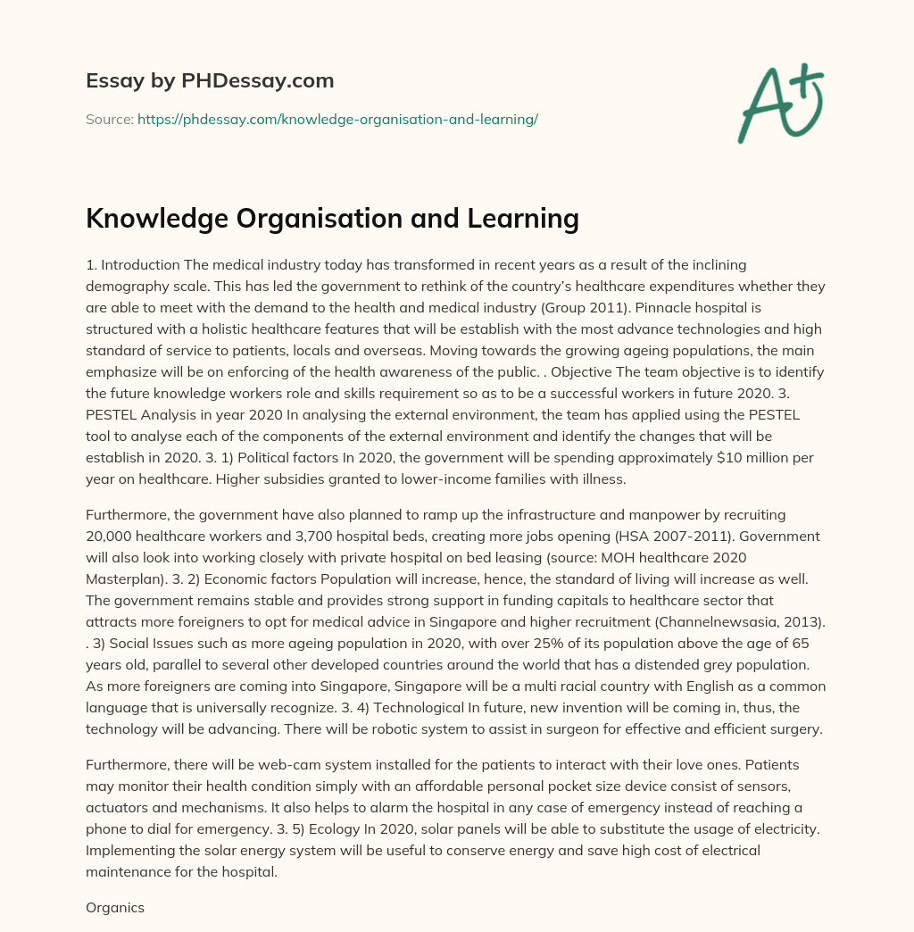 Knowledge Organisation and Learning essay
