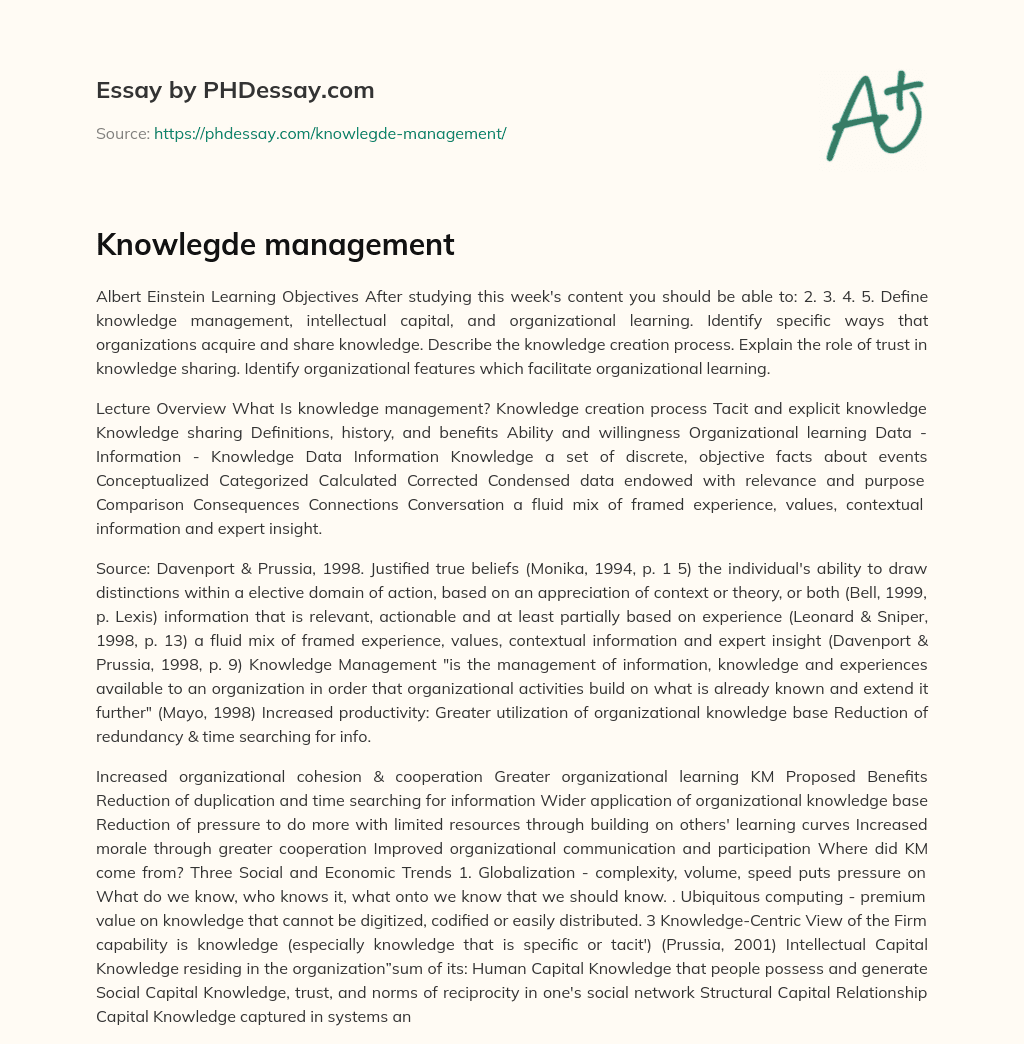 Knowlegde management essay