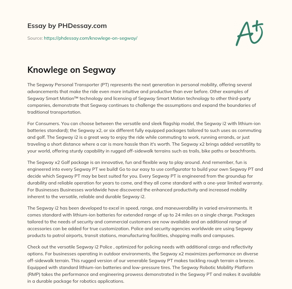 Knowlege on Segway essay