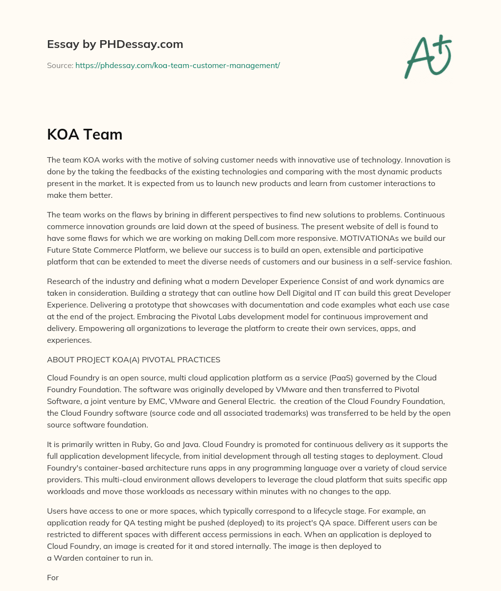 KOA team innovates to solve customer needs with technology essay