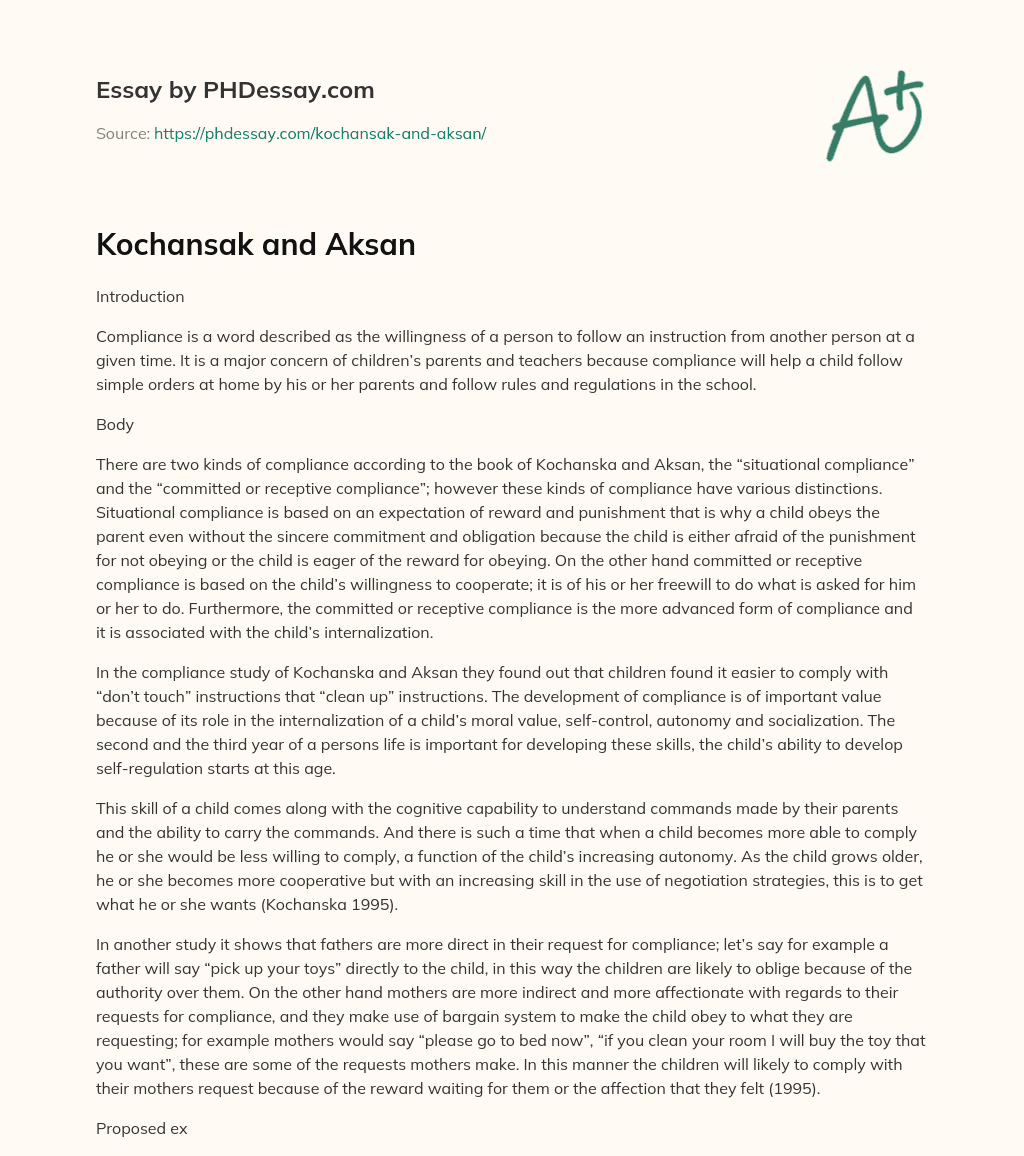 Kochansak and Aksan essay