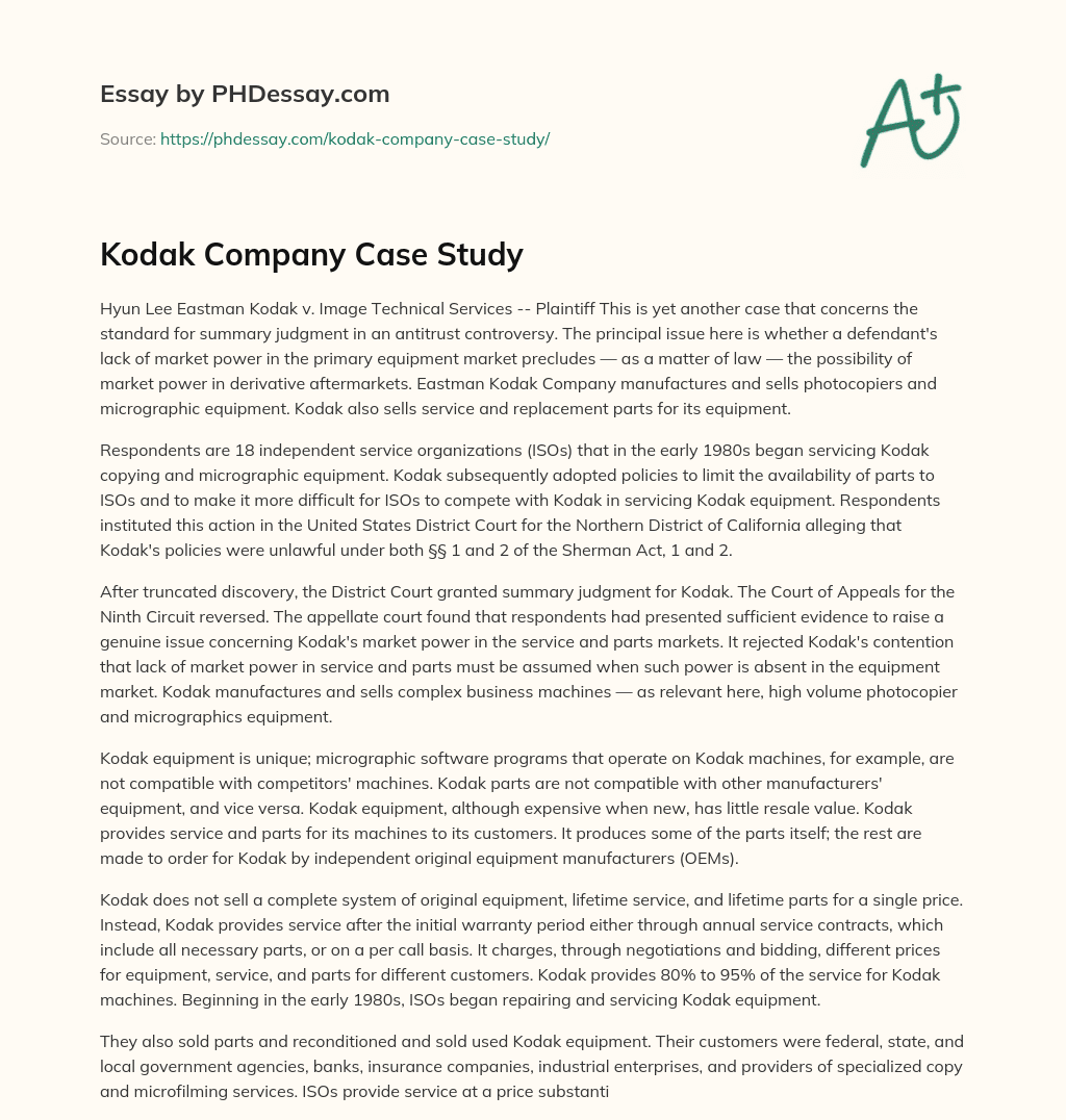 Kodak Company Case Study essay