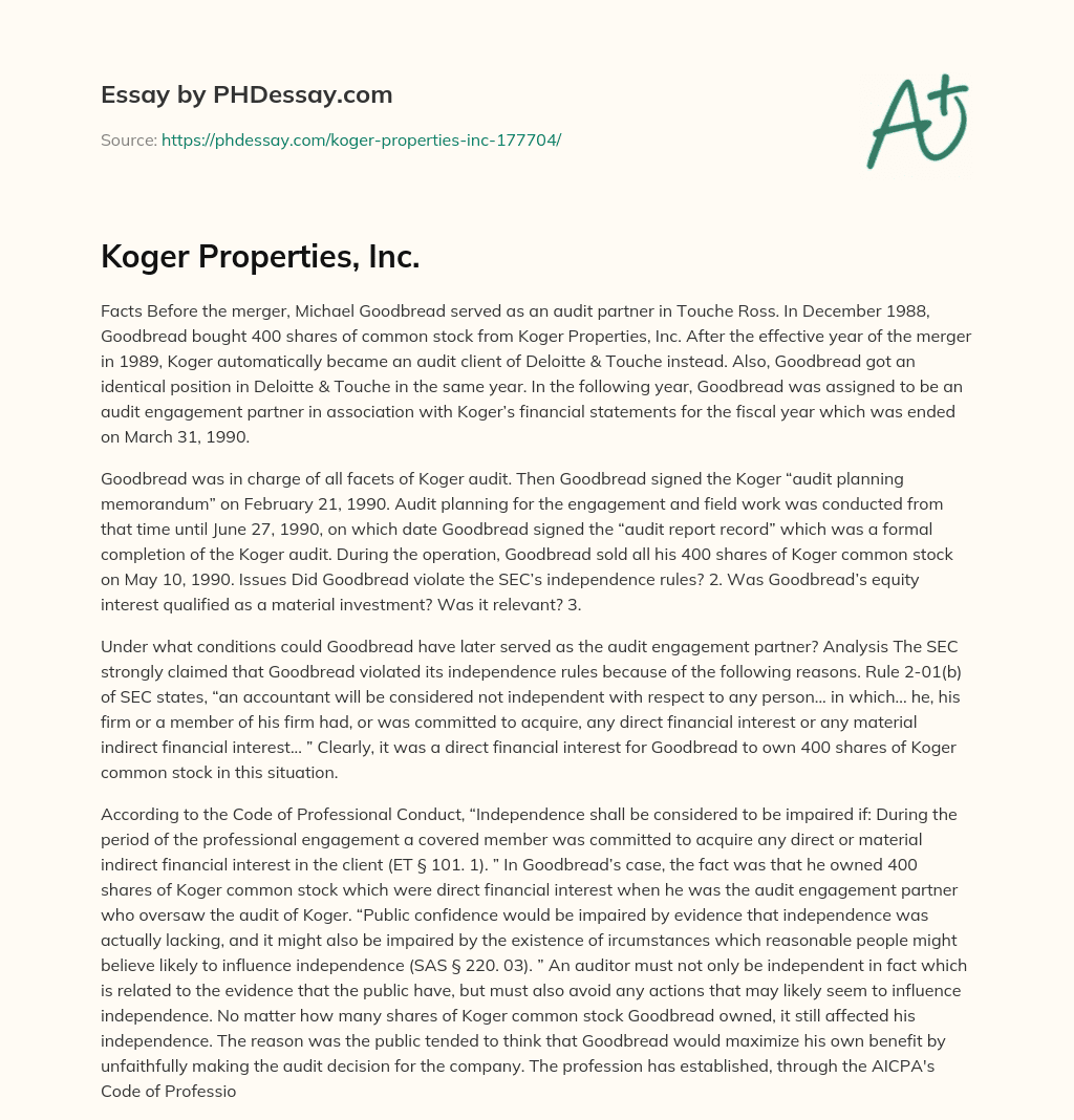 Koger Properties, Inc. essay