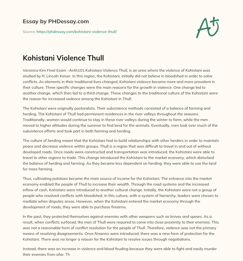 Kohistani Violence Thull essay