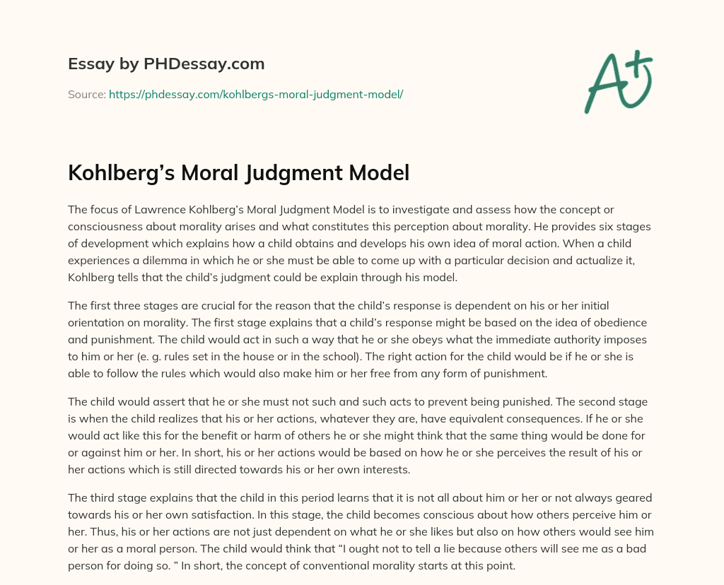 Kohlberg’s Moral Judgment Model essay