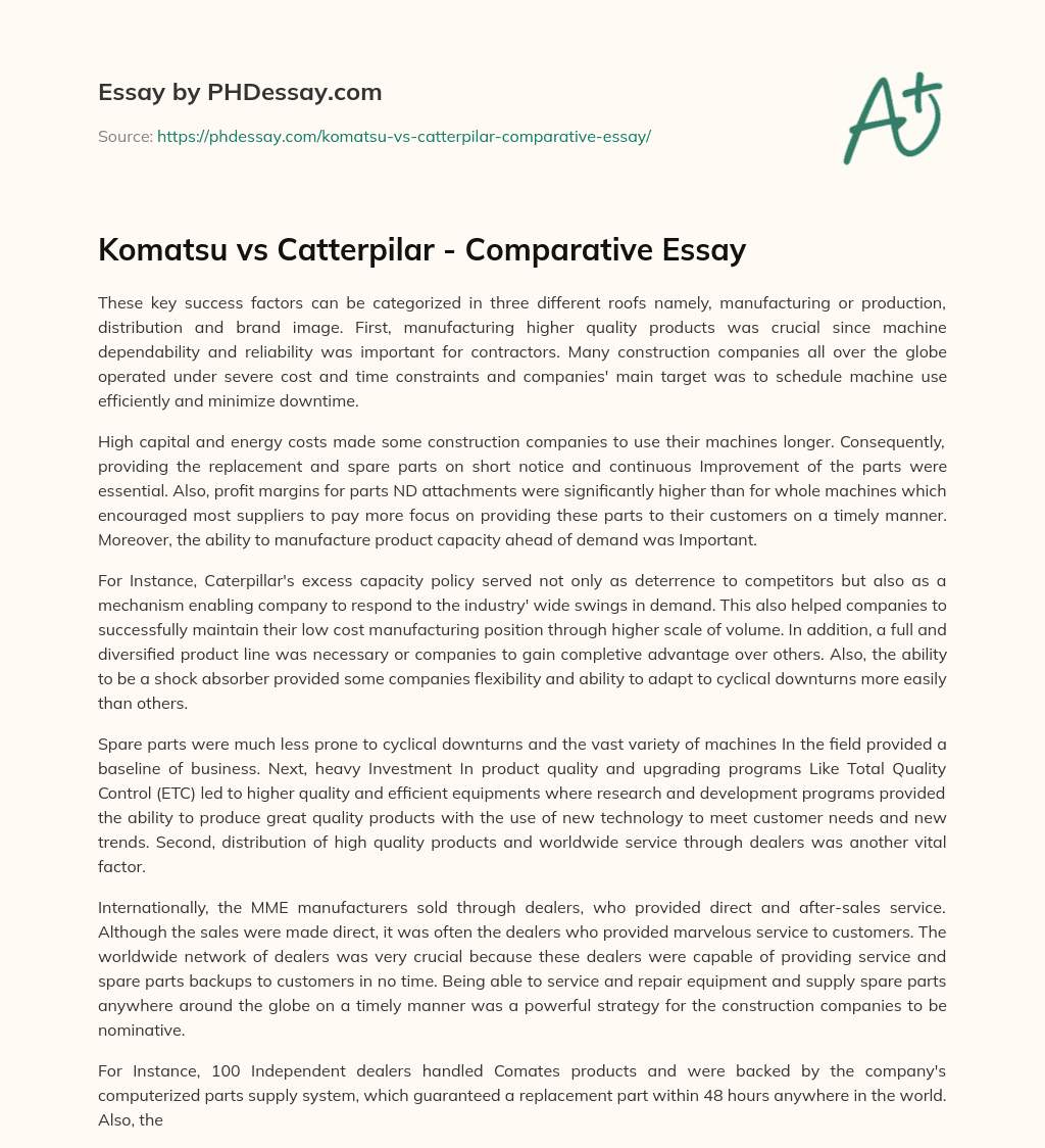 Komatsu vs Catterpilar – Comparative Essay essay