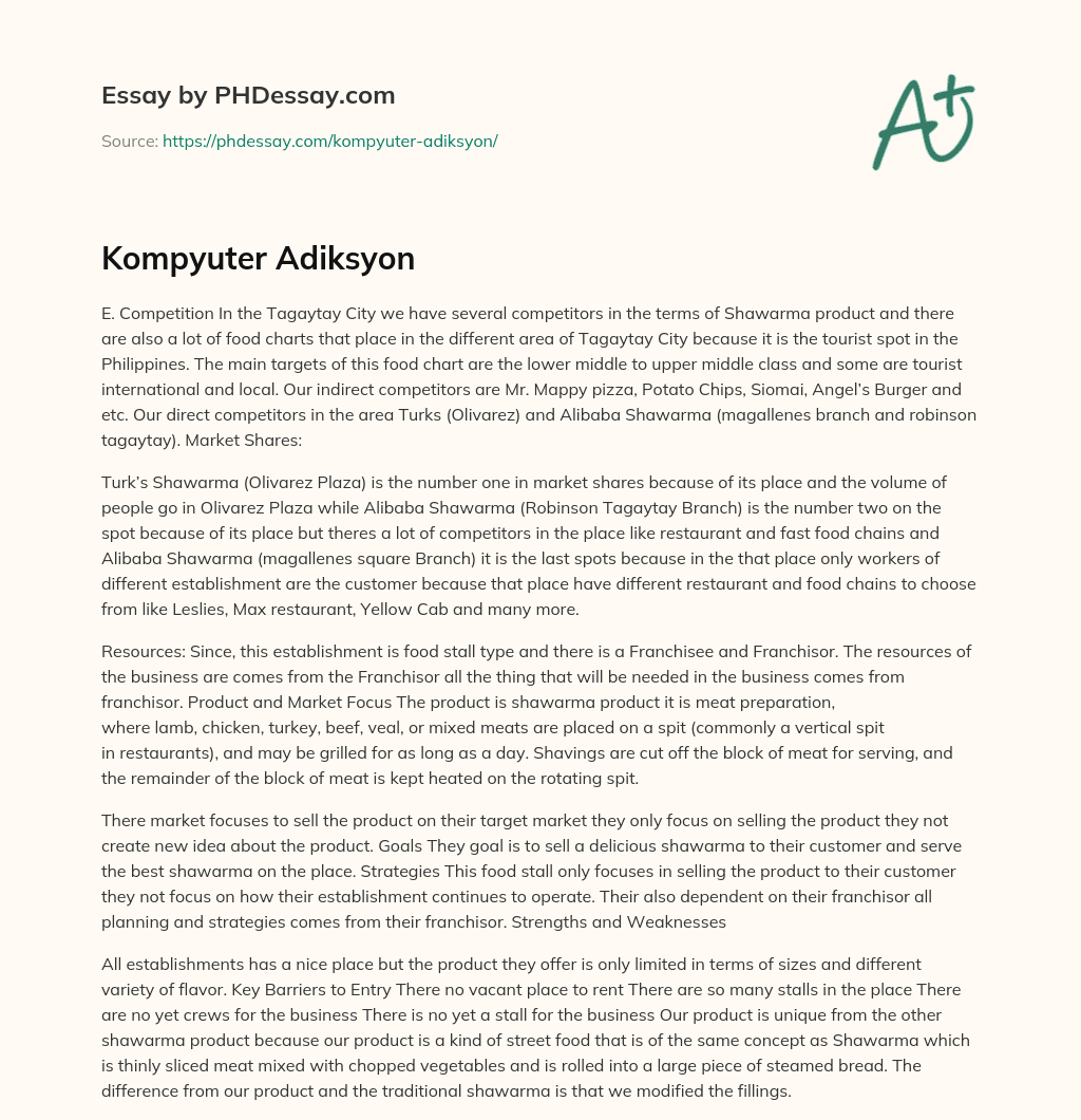 Kompyuter Adiksyon essay
