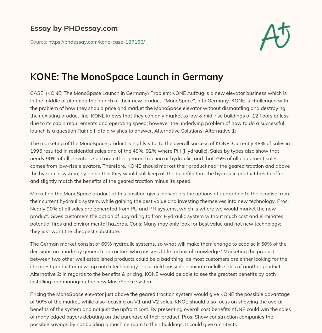 KONE: The MonoSpace Launch in Germany essay