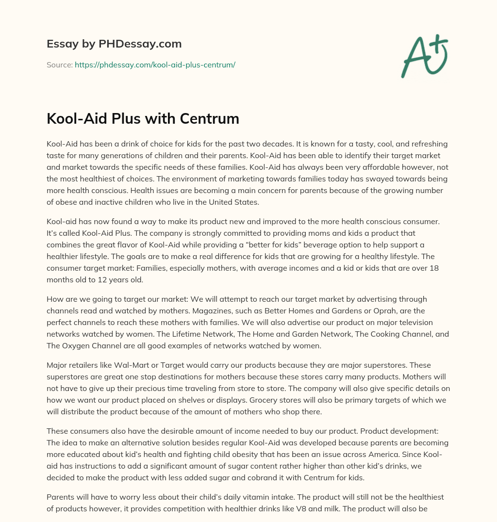 Kool-Aid Plus with Centrum essay