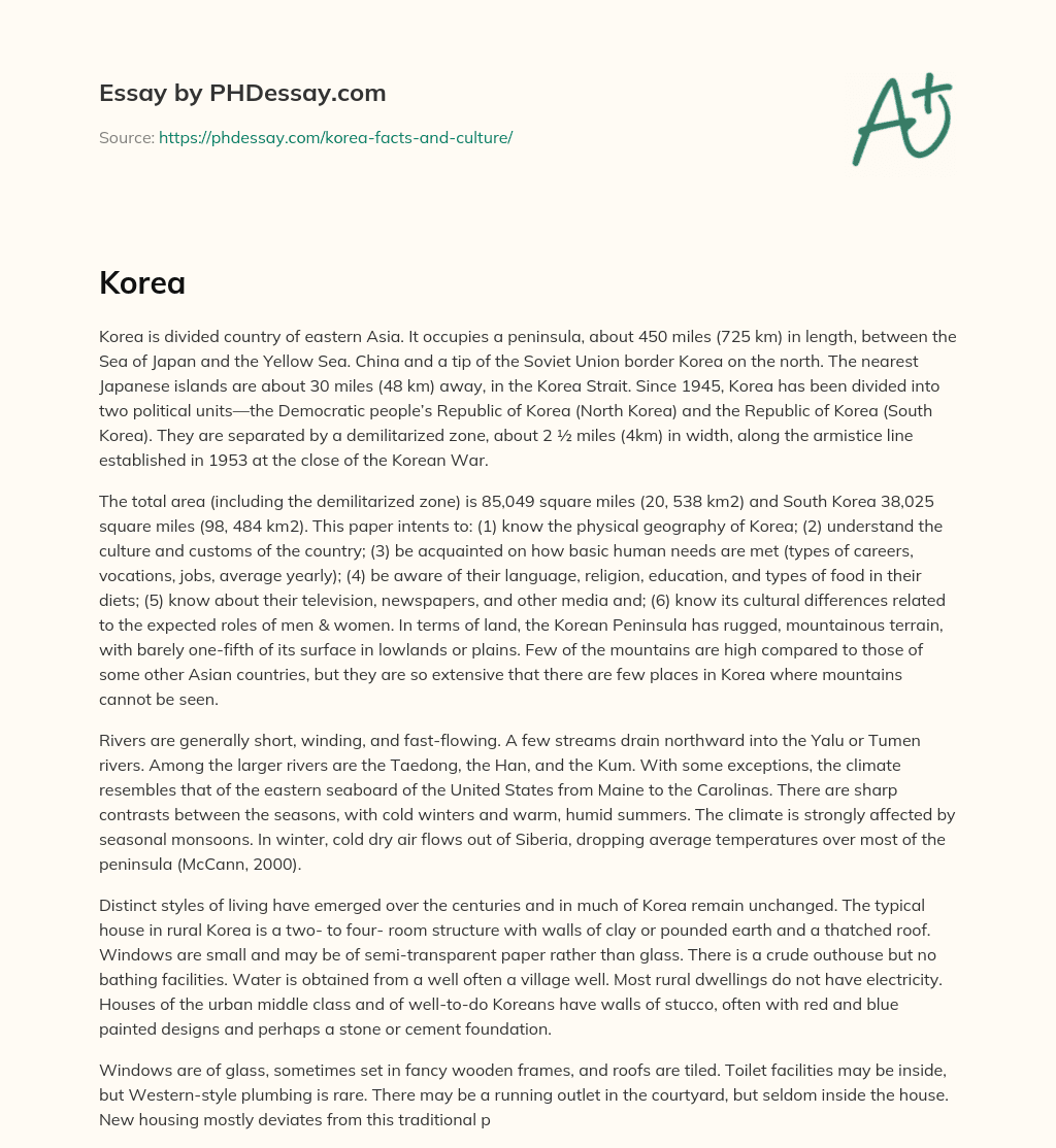 Exploring the Divided Country of Korea: Geography, Culture, and Society essay