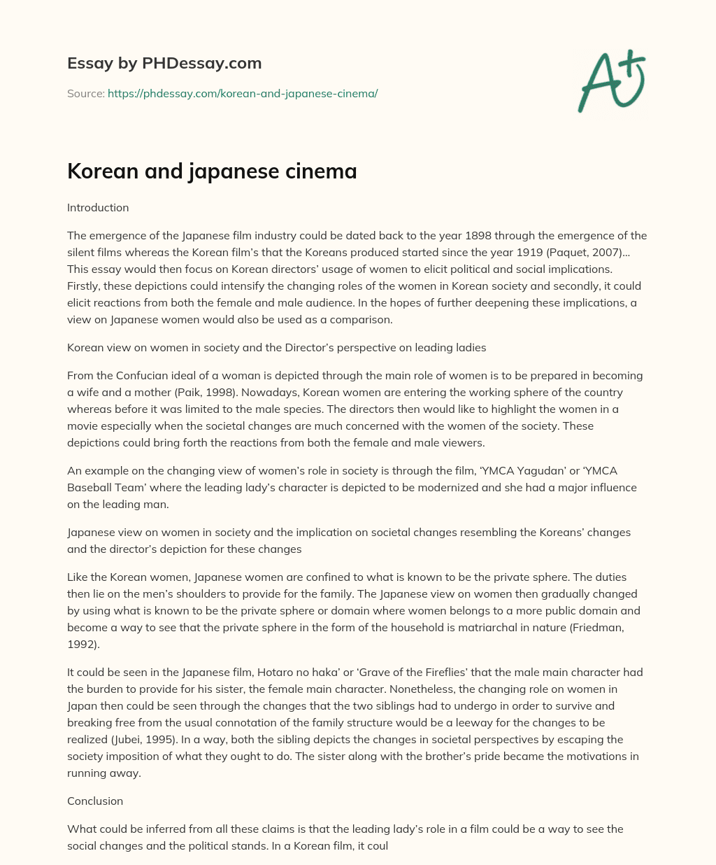 Korean and japanese cinema essay
