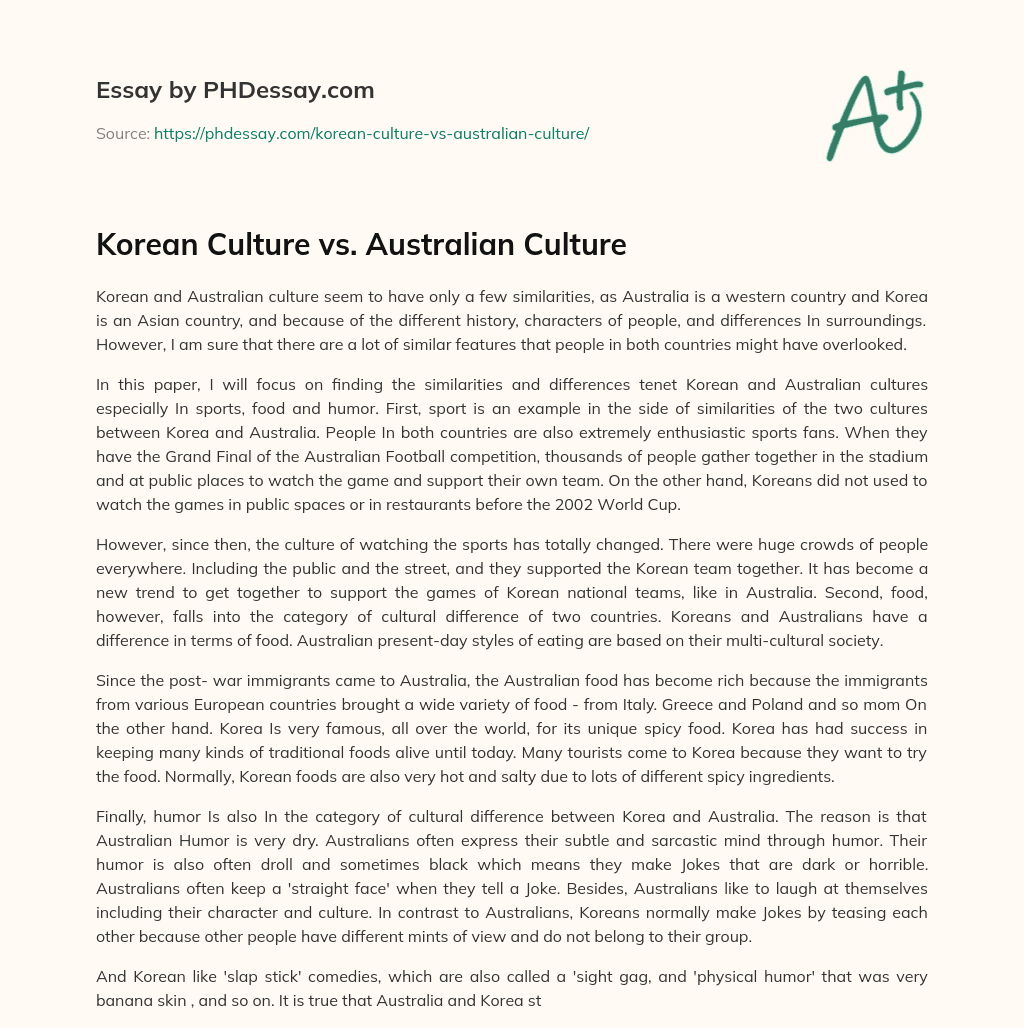 Korean Culture vs. Australian Culture essay