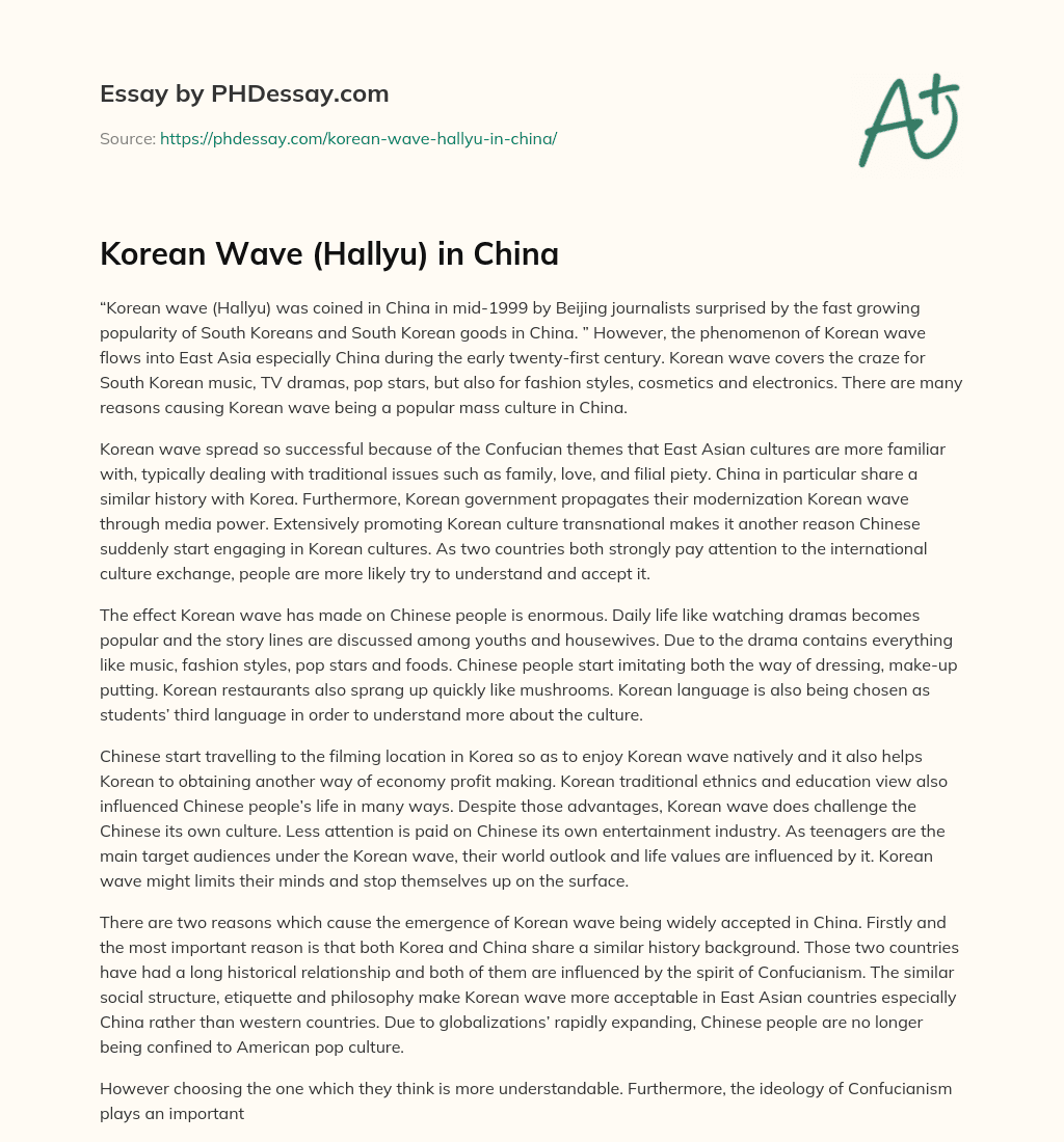 Korean Wave (Hallyu) in China essay