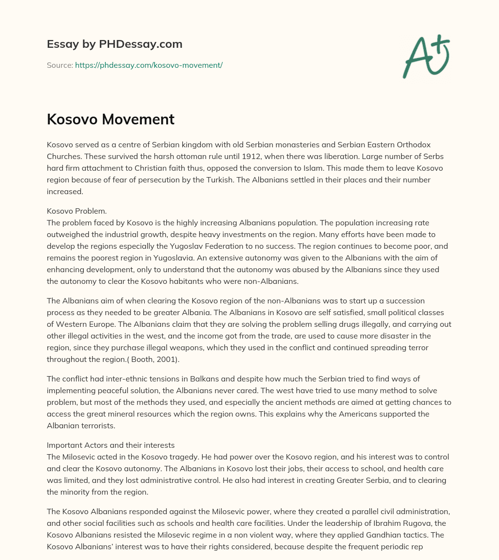 Kosovo Movement essay