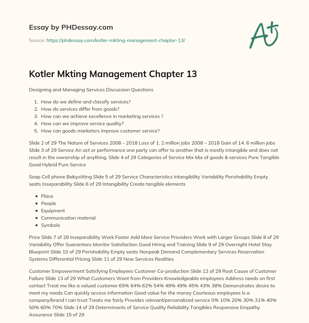 Kotler Mkting Management Chapter 13 essay