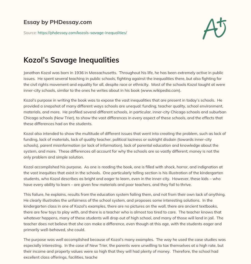 Kozol’s Savage Inequalities essay