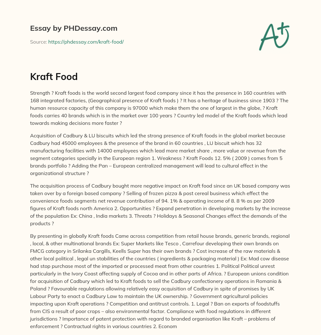 Strengths and Weaknesses of Kraft Foods essay