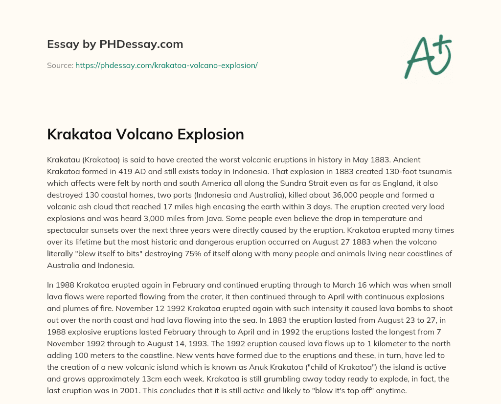 Krakatoa Volcano Explosion essay