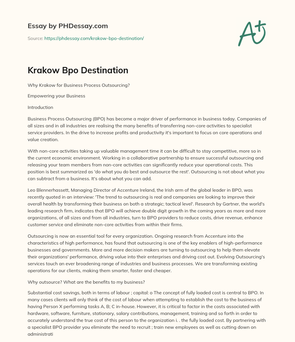 Krakow Bpo Destination essay