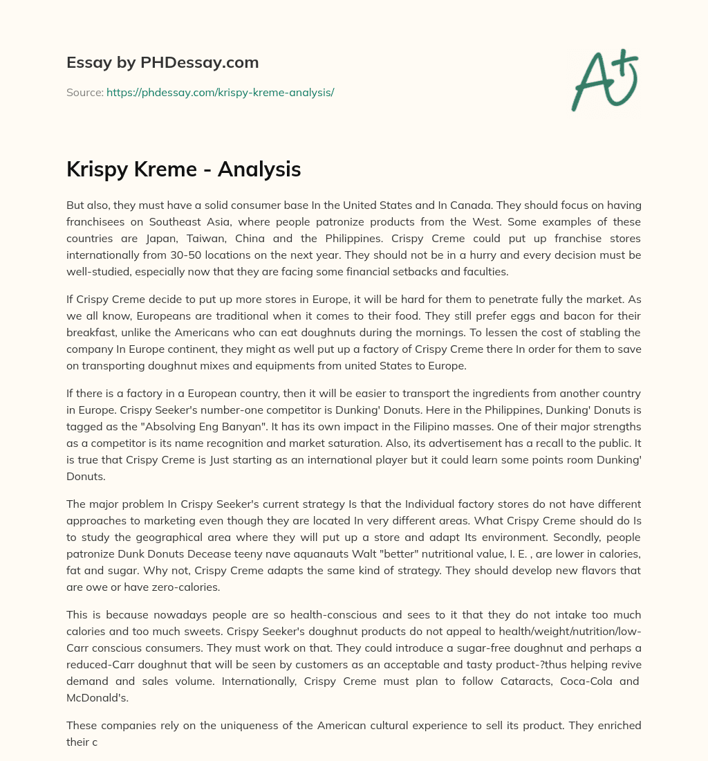 Krispy Kreme – Analysis essay