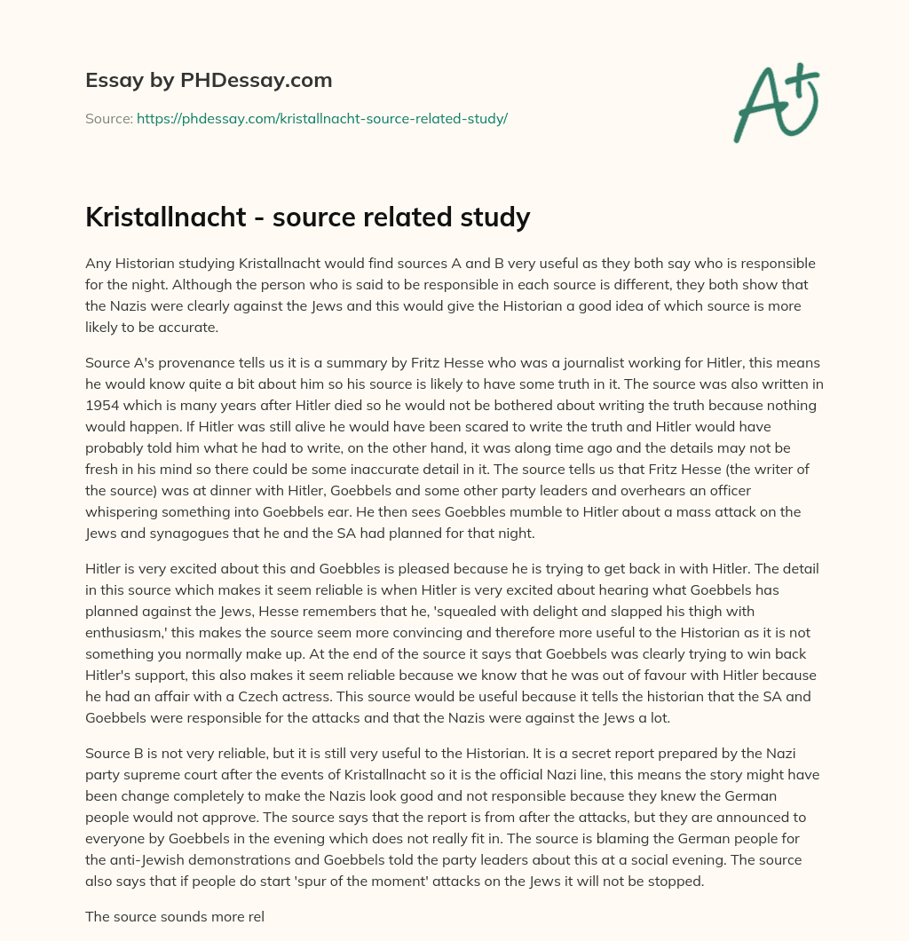 Kristallnacht – source related study essay