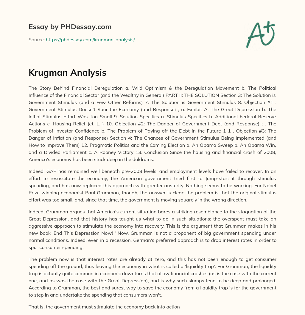 Krugman Analysis essay