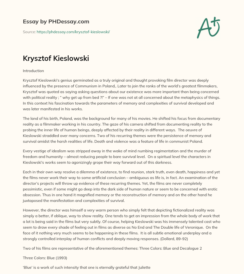 Krysztof Kieslowski essay
