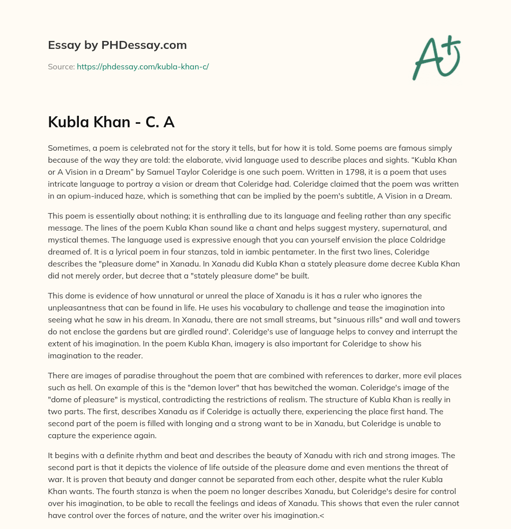 Kubla Khan – C. A essay