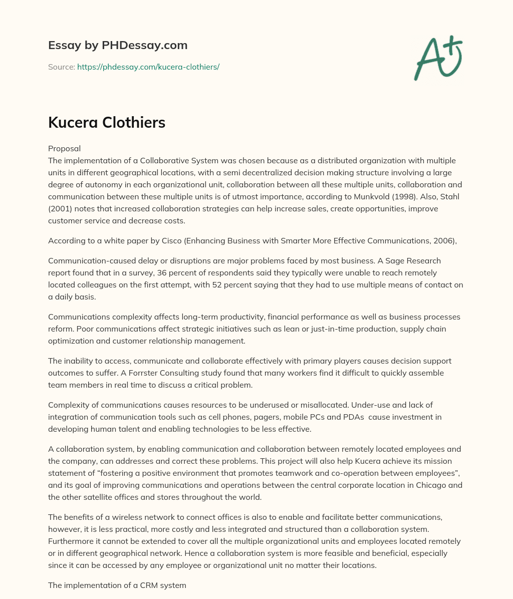 Kucera Clothiers essay