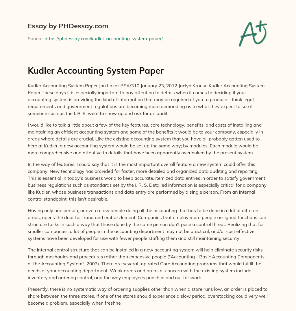 Kudler Accounting System Paper essay